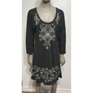 JW Los Angeles Johnny Was Gray Long Sleeve Embroidered Dress GUC Sz Lg